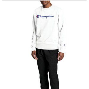 NWT Champion Mens Medium Powerblend Graphic Crewneck Sweatshirt GF88H White $45